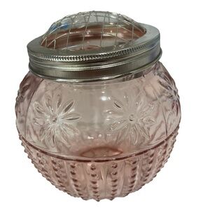 ASP Pink Pressed Glass Vase Domed With Wire Flower Frog Floral Hobnail